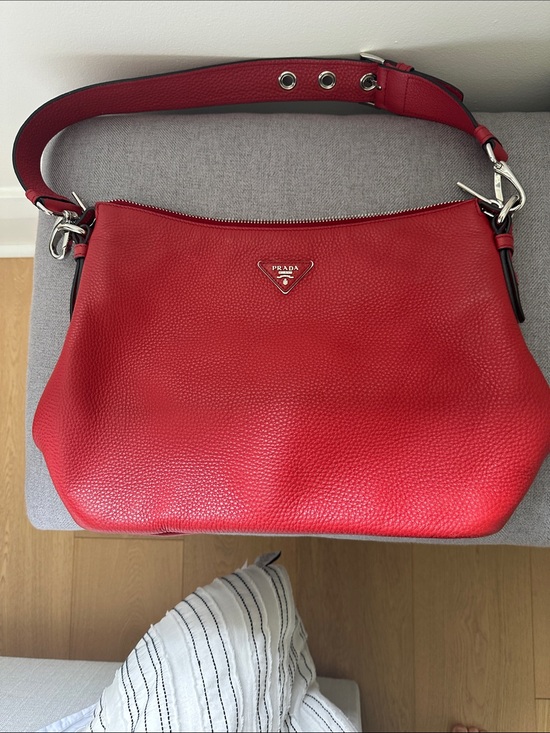 Prada Handbags - Prada Vibrant Red Pebbled Leather Shoulder Hobo